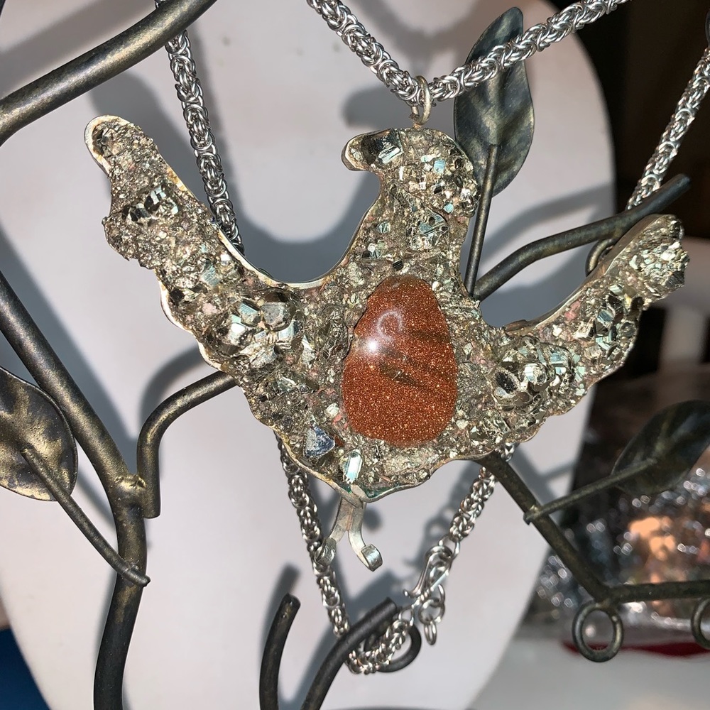 Phoenix Sun stone, Pyrite, German Silver necklace. - Picture 4 of 8